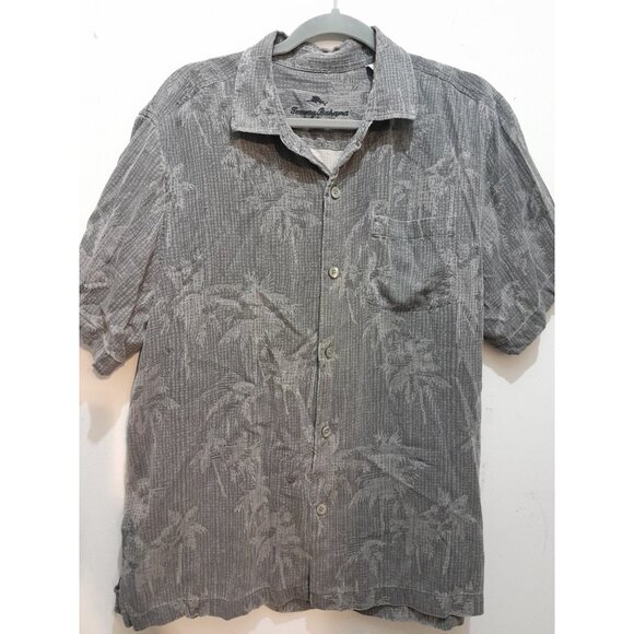 Tommy Bahama Silk Floral Vacation Size Large Button Down Shirt Pocket Gray - Picture 1 of 8